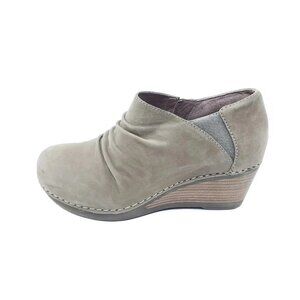 Dansko Shirley Taupe Nubuck Leather Wedge Booties Side Zip Size 37 US 6.5-7